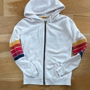 Aviator Nation White Hoodie with Multicolor Stripes